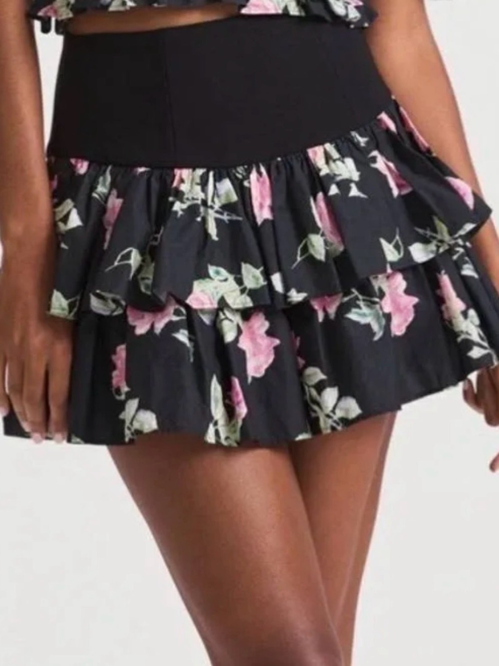 Love Shack Fancy Skirt Womens 2 Black Floral Isley Painted Mime Cottagecore